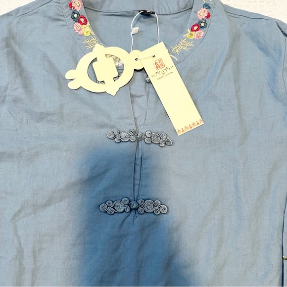 Embroidered tee shirt floral bird style dress - Picture 5 of 5